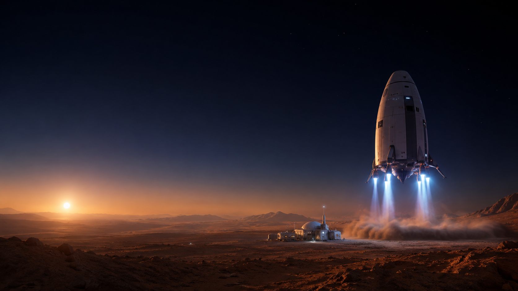 Future spacecraft arriving at a Mars research outpost